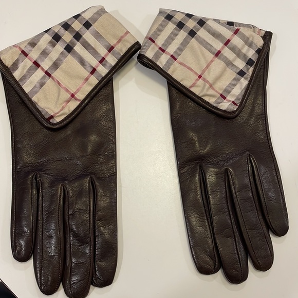 BURBERRY LONDON  Brown Leather Gloves size 7 1/2 - Picture 2 of 16